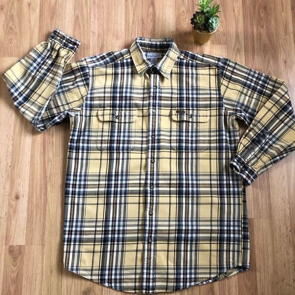 Carhartt Heavyweight Yellow Plaid Button Shirt S175SRW Men’s SIZE TALL LRG - Picture 1 of 7